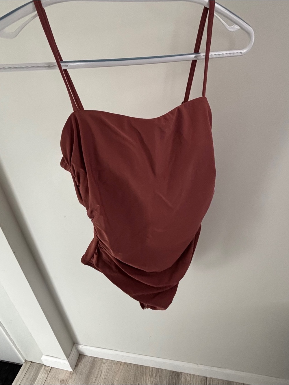 NWT Sleek One-Piece Swimsuit in Rust Brown with Adjustable Straps - Picture 4 of 6